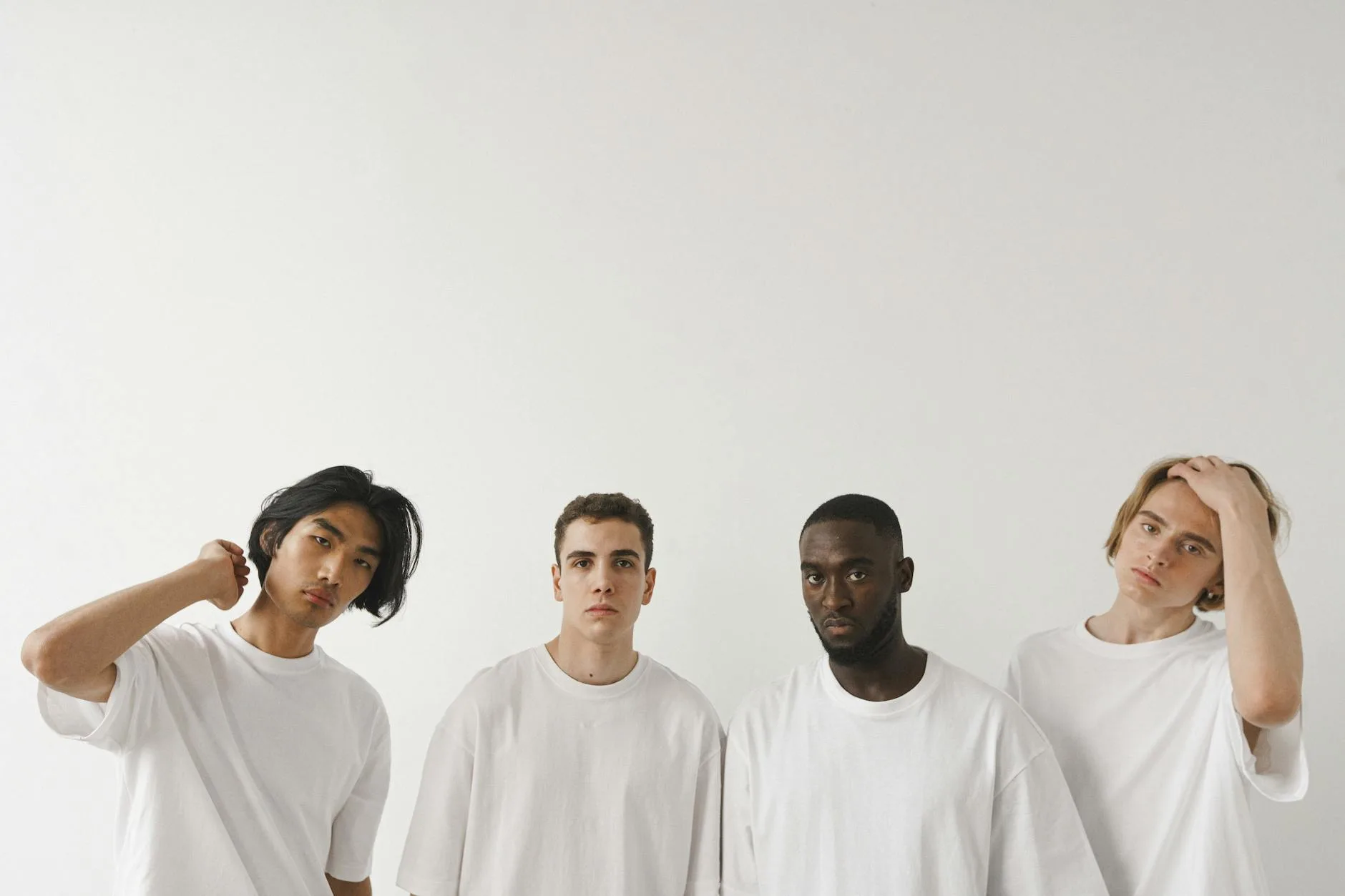 group of men wearing plain white shirts