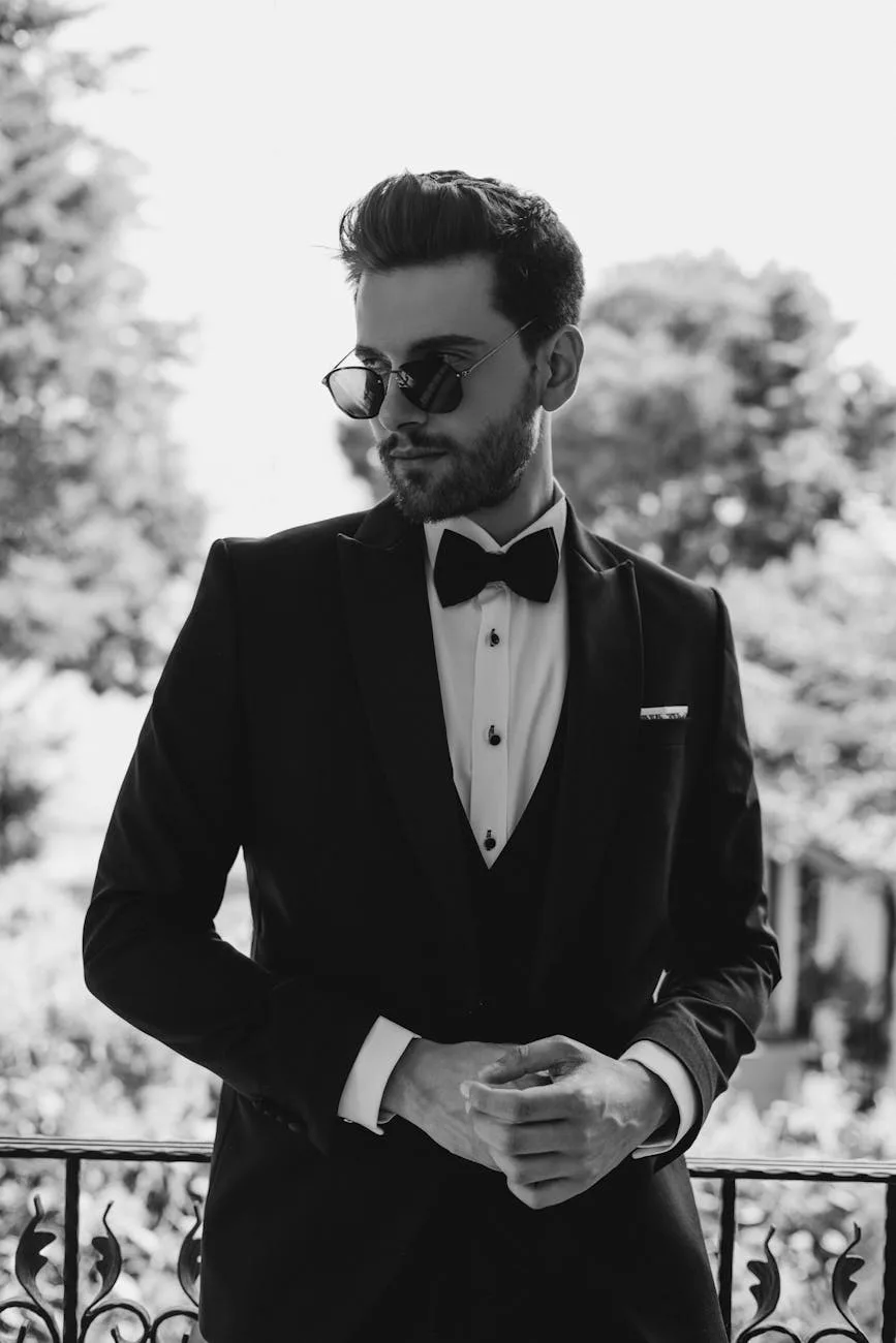 groom wearing bow tie to tuxedo