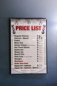 a price list on a wall